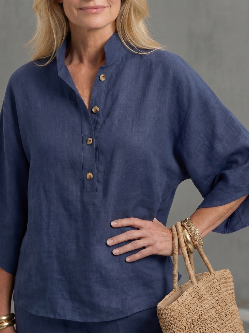 Isabelle - Ensemble en Lin 2 Pièces Femme Chic avec Top Kimono et Pantalon Droit Classique
