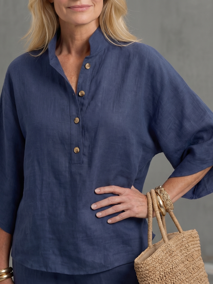 Isabelle - Ensemble en Lin 2 Pièces Femme Chic avec Top Kimono et Pantalon Droit Classique