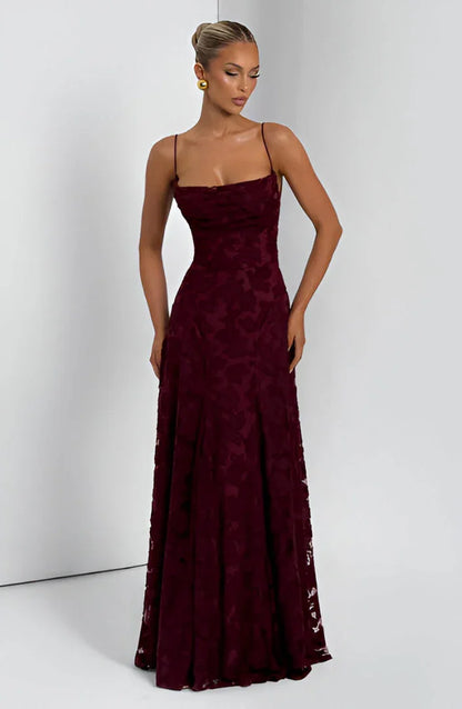 Isabelle - Robe Invitée Mariage Femme Romantique à Bretelles Fines avec Appliqués Floraux et Coupe Évasée