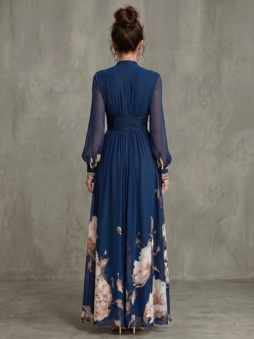 Isabelle - Robe Longue Élégante Femme avec Manches Longues et Imprimé Floral