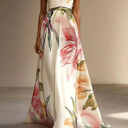Isabelle - Robe Élégante Invitée Mariage Femme avec Col Halter et Imprimé Floral