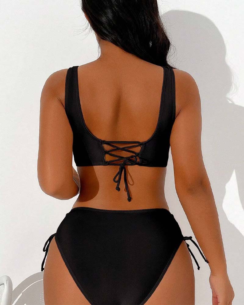 Jade - Bikini Femme Maillot de Bain Chic Taille Haute avec Haut Cache-Cœur