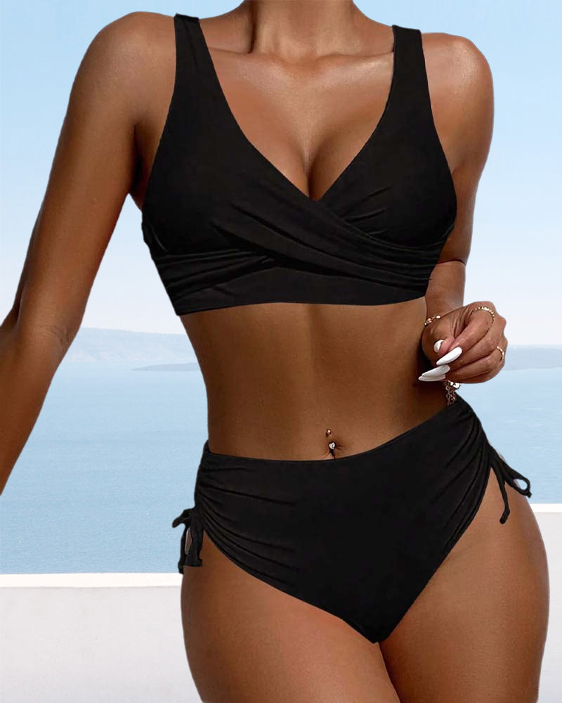 Jade - Bikini Femme Maillot de Bain Chic Taille Haute avec Haut Cache-Cœur