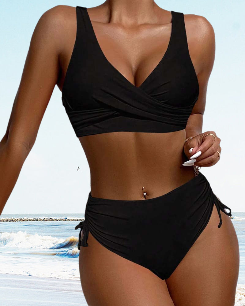 Jade - Bikini Femme Maillot de Bain Chic Taille Haute avec Haut Cache-Cœur