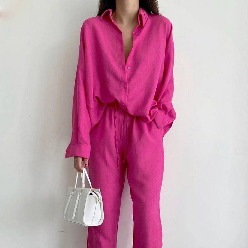 Anaïs - Ensemble en Lin Femme Chic avec Chemise Oversize et Pantalon Large Ceinturé