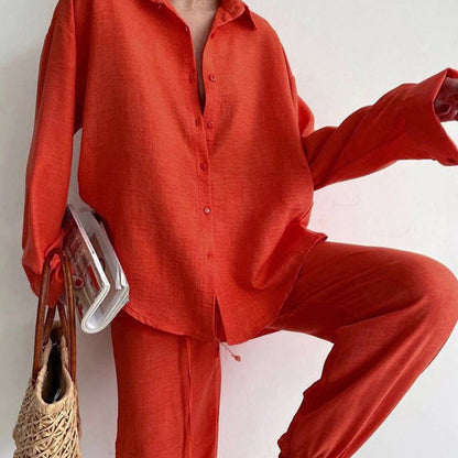 Anaïs - Ensemble en Lin Femme Chic avec Chemise Oversize et Pantalon Large Ceinturé