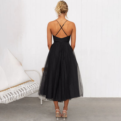 Jade - Robe Invitée Mariage Femme Romantique Bustier Tulle Midi et Bretelles Fines