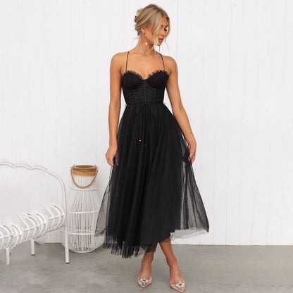Jade - Robe Invitée Mariage Femme Romantique Bustier Tulle Midi et Bretelles Fines