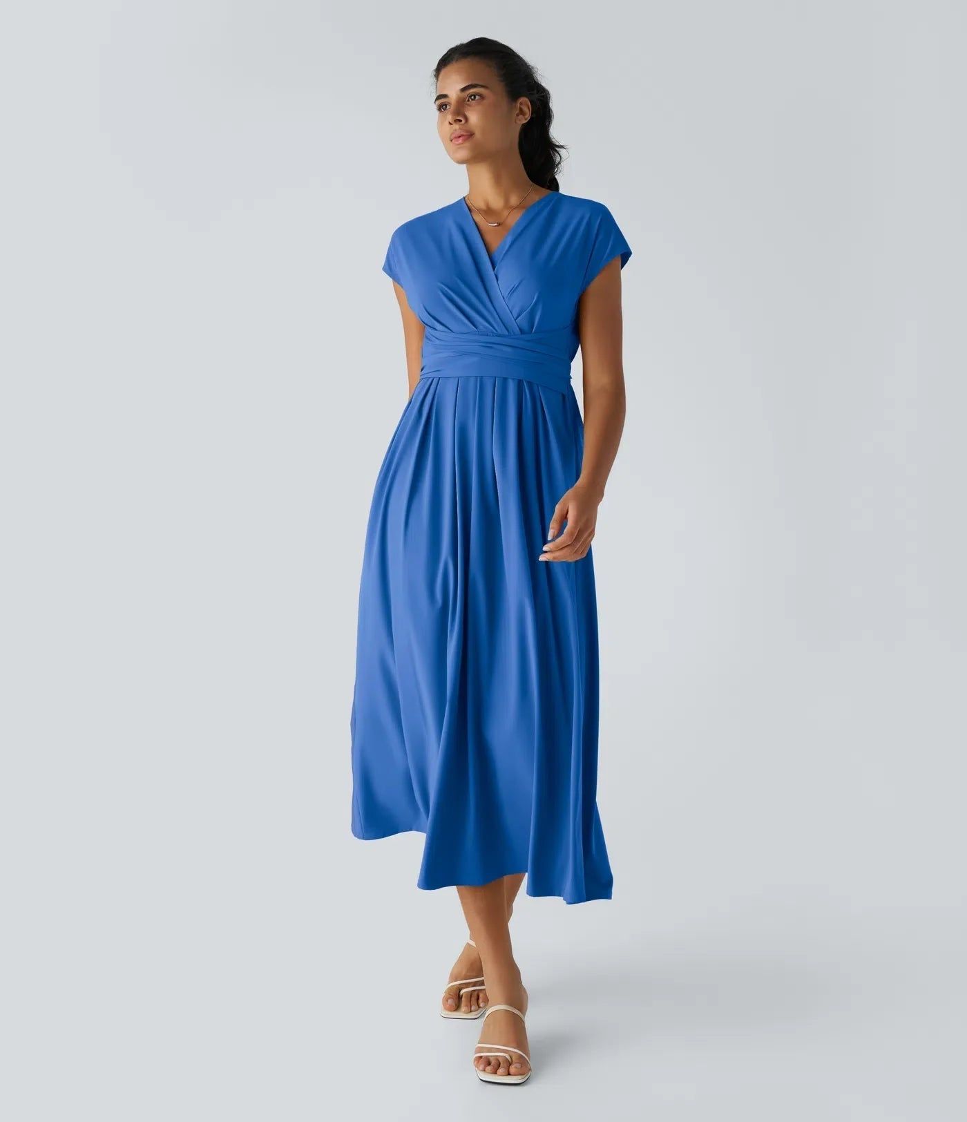 Jade - Robe Invitée Mariage Femme Élégante Col Croisé Taille Haute et Jupe Fluide