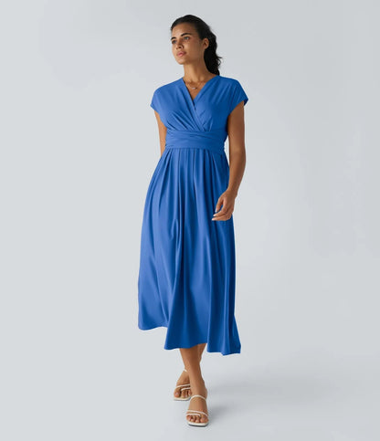 Jade - Robe Invitée Mariage Femme Élégante Col Croisé Taille Haute et Jupe Fluide
