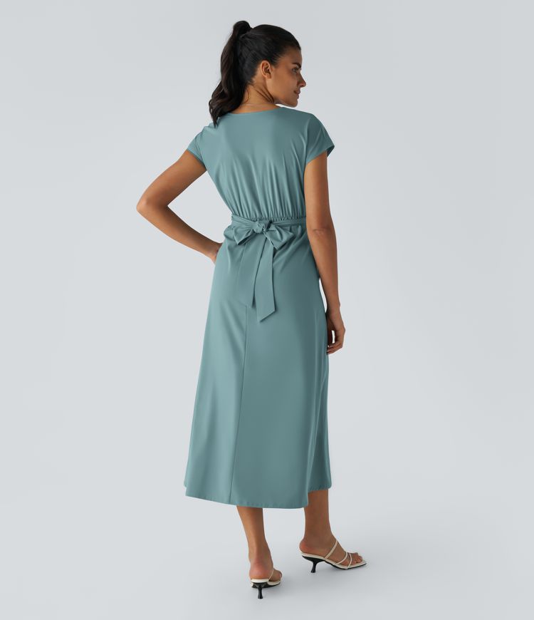 Jade - Robe Invitée Mariage Femme Élégante Col Croisé Taille Haute et Jupe Fluide