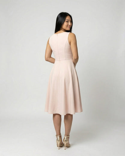 Jade - Robe Invitée Mariage Femme Élégante à Col V Croisé avec Jupe Évasée et Taille Haute