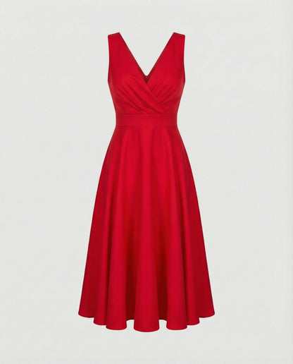 Jade - Robe Invitée Mariage Femme Élégante à Col V Croisé avec Jupe Évasée et Taille Haute