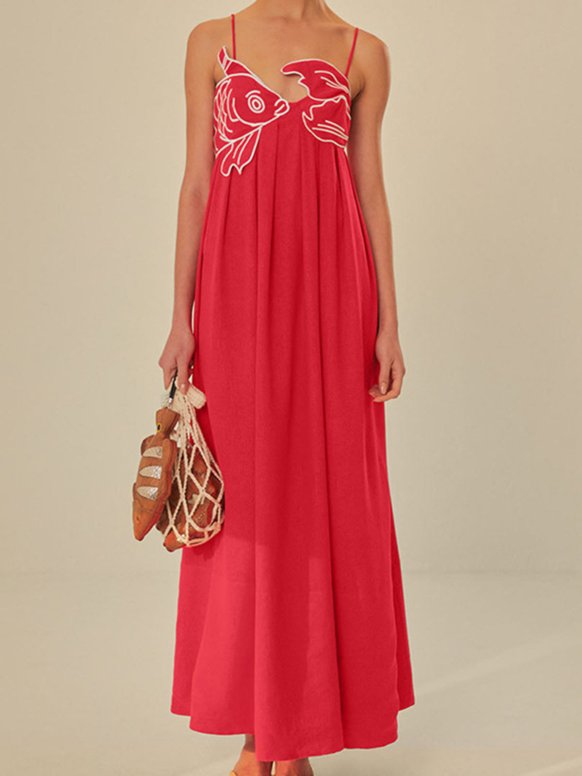 Jade - Robe Longue Bohème Femme avec Bretelles et Broderie Florale