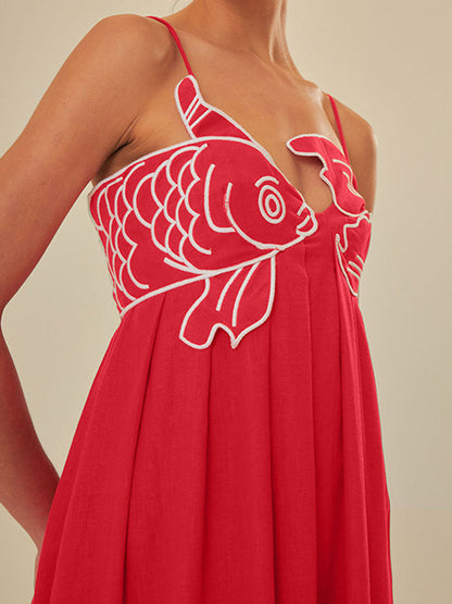 Jade - Robe Longue Bohème Femme avec Bretelles et Broderie Florale