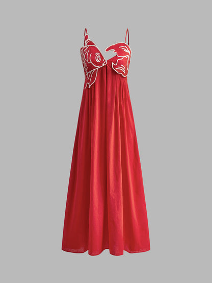 Jade - Robe Longue Bohème Femme avec Bretelles et Broderie Florale