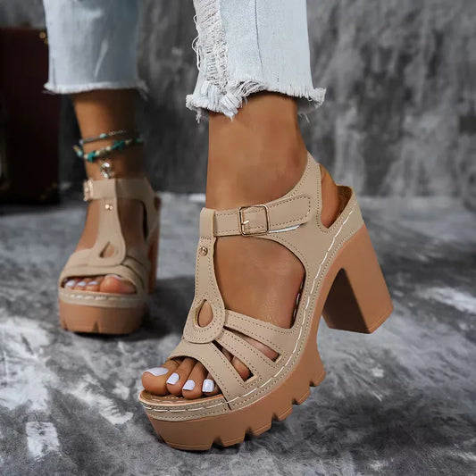 Jade - Sandales Orthopédiques Femme Élégantes à Talon Bloc et Plateforme Crantée
