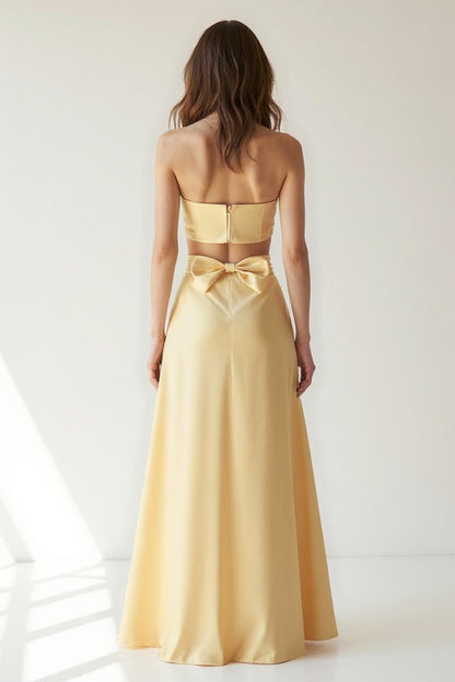 Ensemble Satiné | Haut Bandeau et Jupe Longue | Élégance Légère