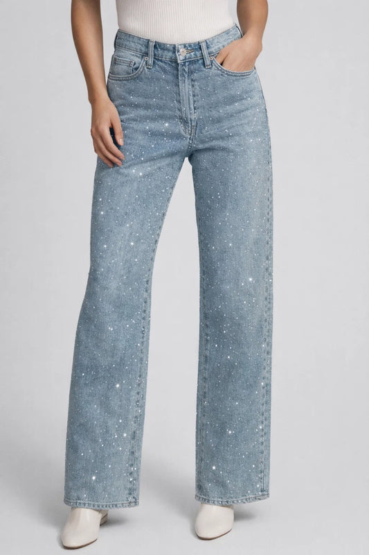 Jean Femme | taille haute | strass discrets pour Printemps