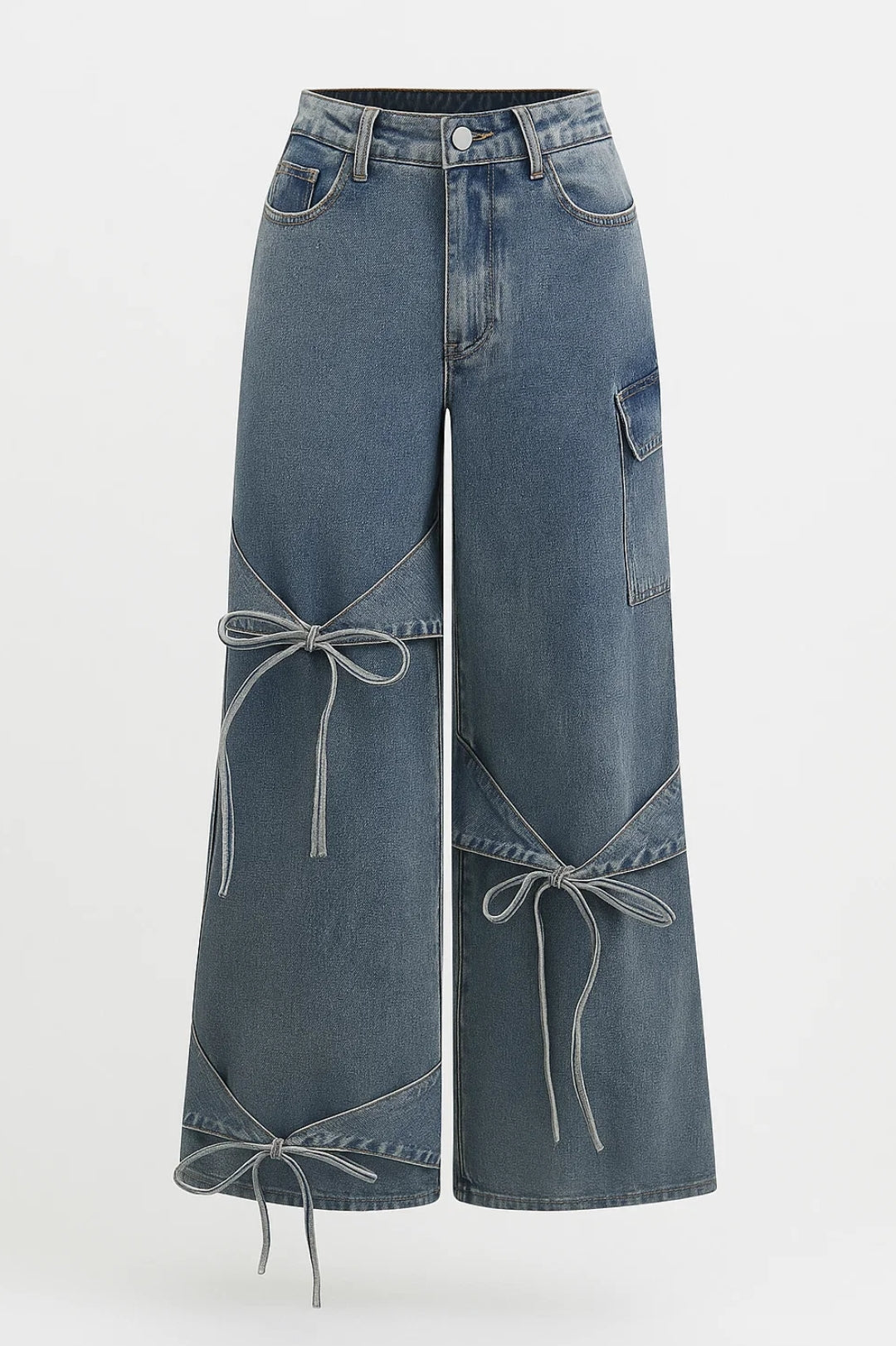 Jean Large à Détails Nœuds | Pantalon taille haute pour femme | Original et Tendance