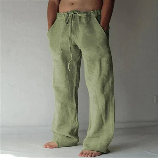 Maxime - Pantalon en Lin Homme Bohème avec Coupe Large et Taille à Cordon