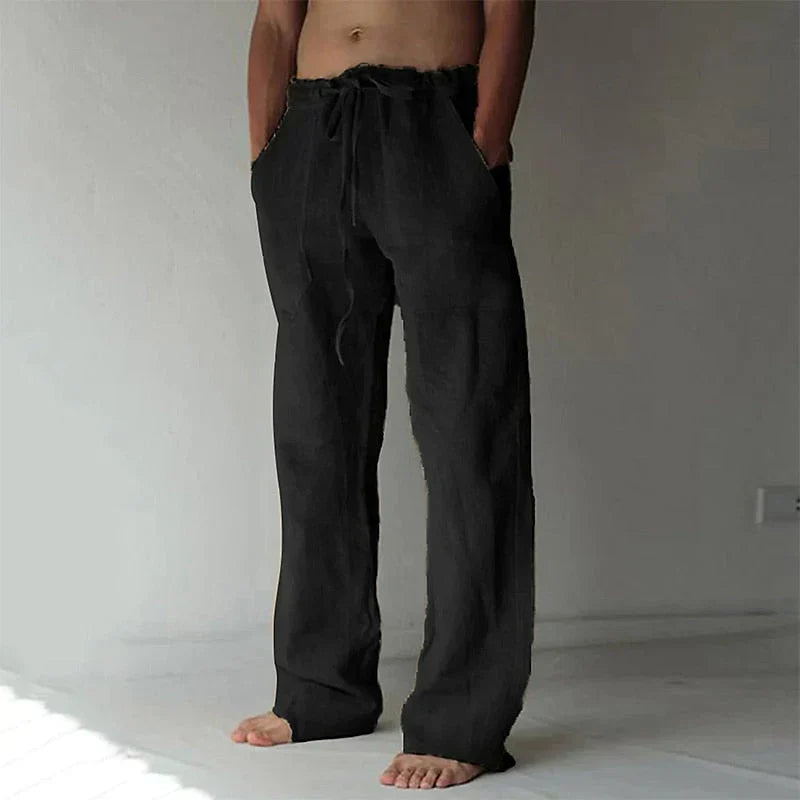 Maxime - Pantalon en Lin Homme Bohème avec Coupe Large et Taille à Cordon