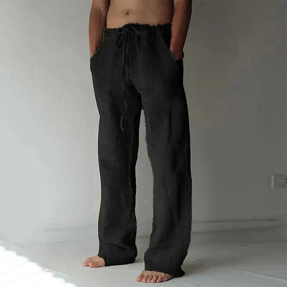 Maxime - Pantalon en Lin Homme Bohème avec Coupe Large et Taille à Cordon
