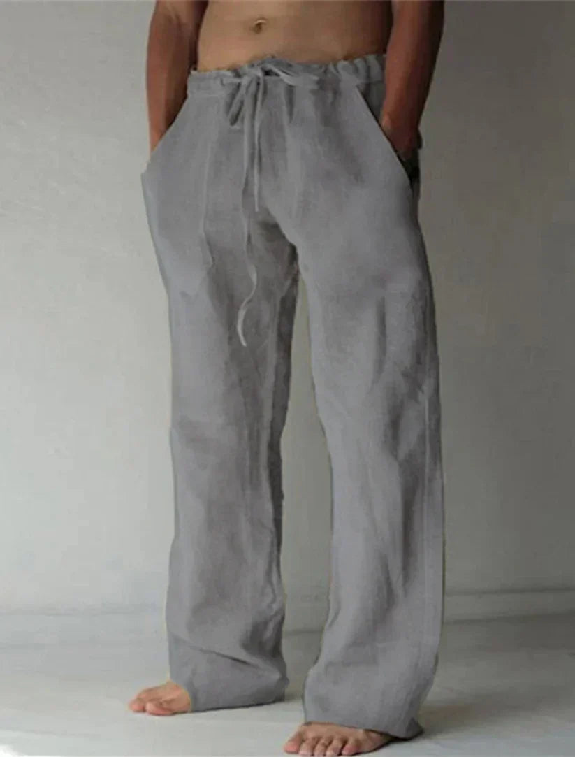 Maxime - Pantalon en Lin Homme Bohème avec Coupe Large et Taille à Cordon