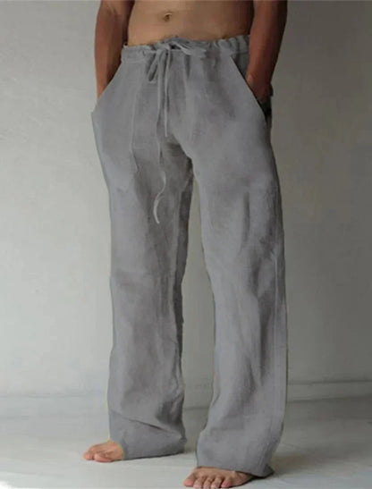 Maxime - Pantalon en Lin Homme Bohème avec Coupe Large et Taille à Cordon