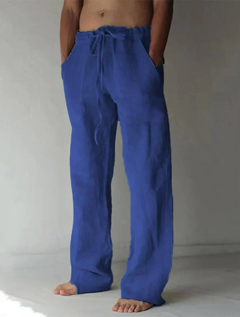 Maxime - Pantalon en Lin Homme Bohème avec Coupe Large et Taille à Cordon