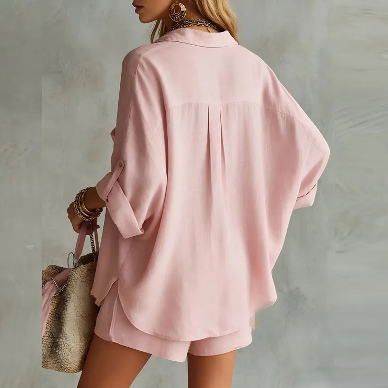 Juliette - Ensemble en Lin 2 Pièces Femme Chemise Oversize et Short Casual Chic