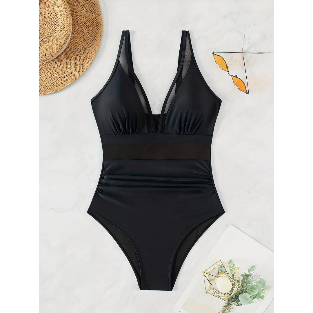 Juliette - Maillot de Bain Une Pièce Femme Élégant avec Col V et Taille Haute Froncée