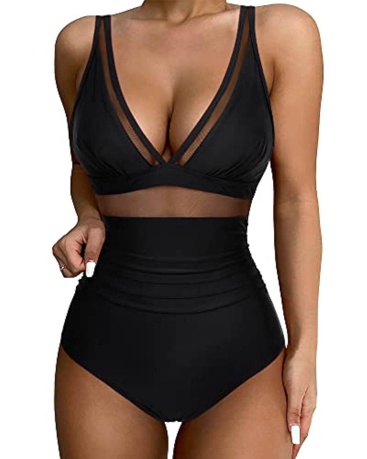 Juliette - Maillot de Bain Une Pièce Femme Élégant avec Col V et Taille Haute Froncée