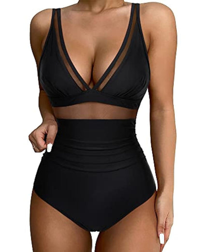 Juliette - Maillot de Bain Une Pièce Femme Élégant avec Col V et Taille Haute Froncée