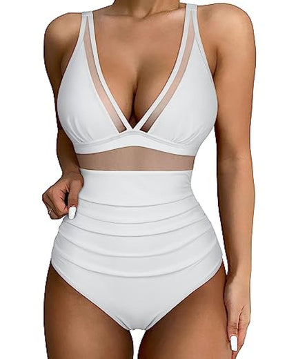 Juliette - Maillot de Bain Une Pièce Femme Élégant avec Col V et Taille Haute Froncée