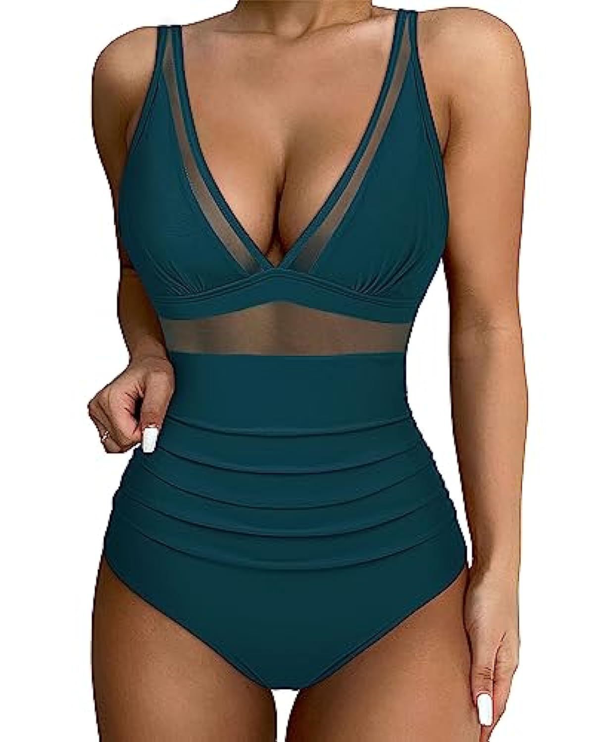 Juliette - Maillot de Bain Une Pièce Femme Élégant avec Col V et Taille Haute Froncée