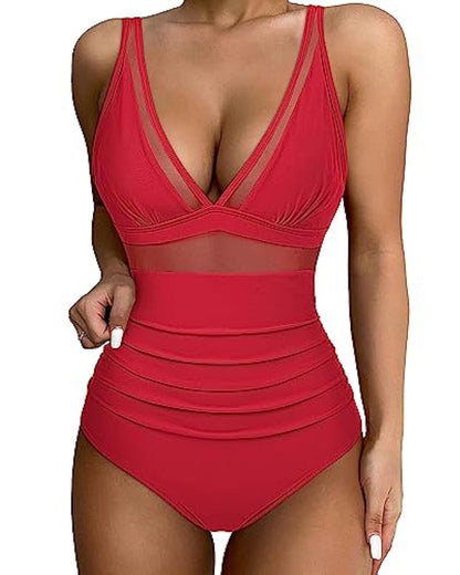Juliette - Maillot de Bain Une Pièce Femme Élégant avec Col V et Taille Haute Froncée