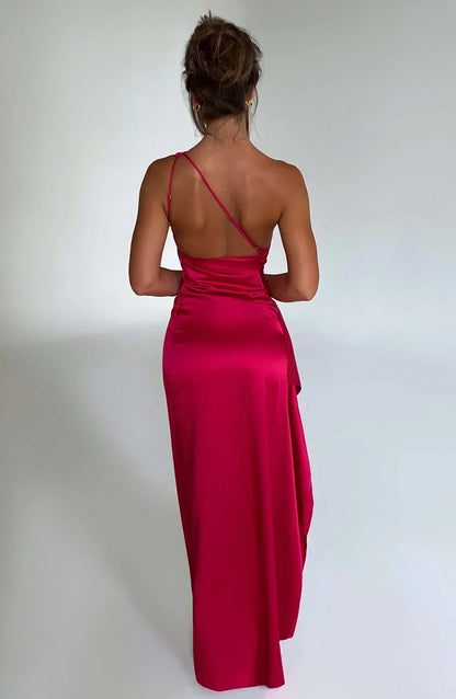 Juliette - Robe Invitée Mariage Femme Maxi Épaule Dénudée avec Fente Haute et Drapé Élégante