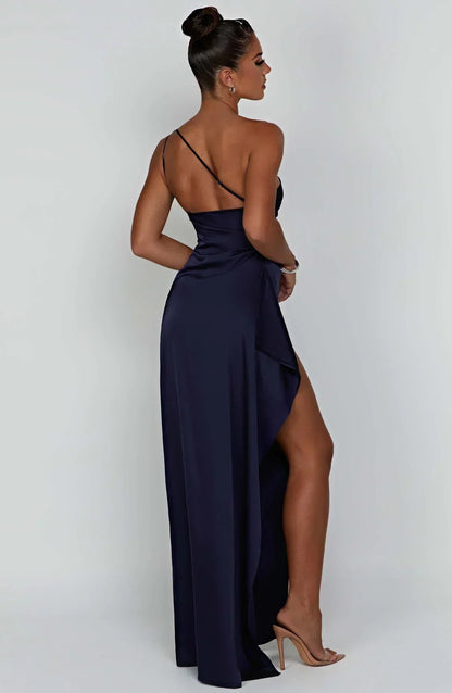 Juliette - Robe Invitée Mariage Femme Maxi Épaule Dénudée avec Fente Haute et Drapé Élégante