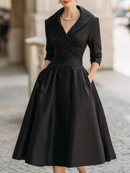 Juliette - Robe Invitée Mariage Femme Vintage Évasée col Croisé et Poches