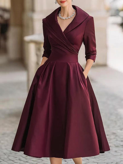 Juliette - Robe Invitée Mariage Femme Vintage Évasée col Croisé et Poches