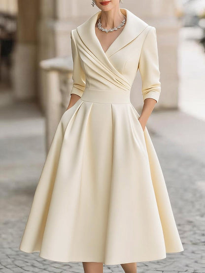 Juliette - Robe Invitée Mariage Femme Vintage Évasée col Croisé et Poches