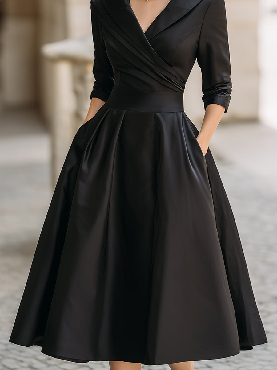 Juliette - Robe Invitée Mariage Femme Vintage Évasée col Croisé et Poches