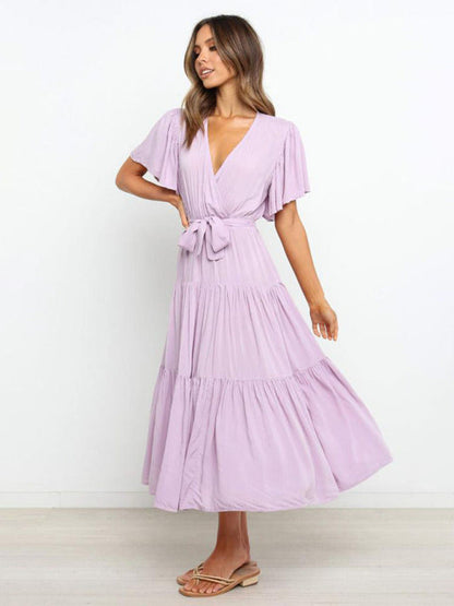 Juliette - Robe Invitée Mariage Femme Élégante à Col Portefeuille et Ceinture