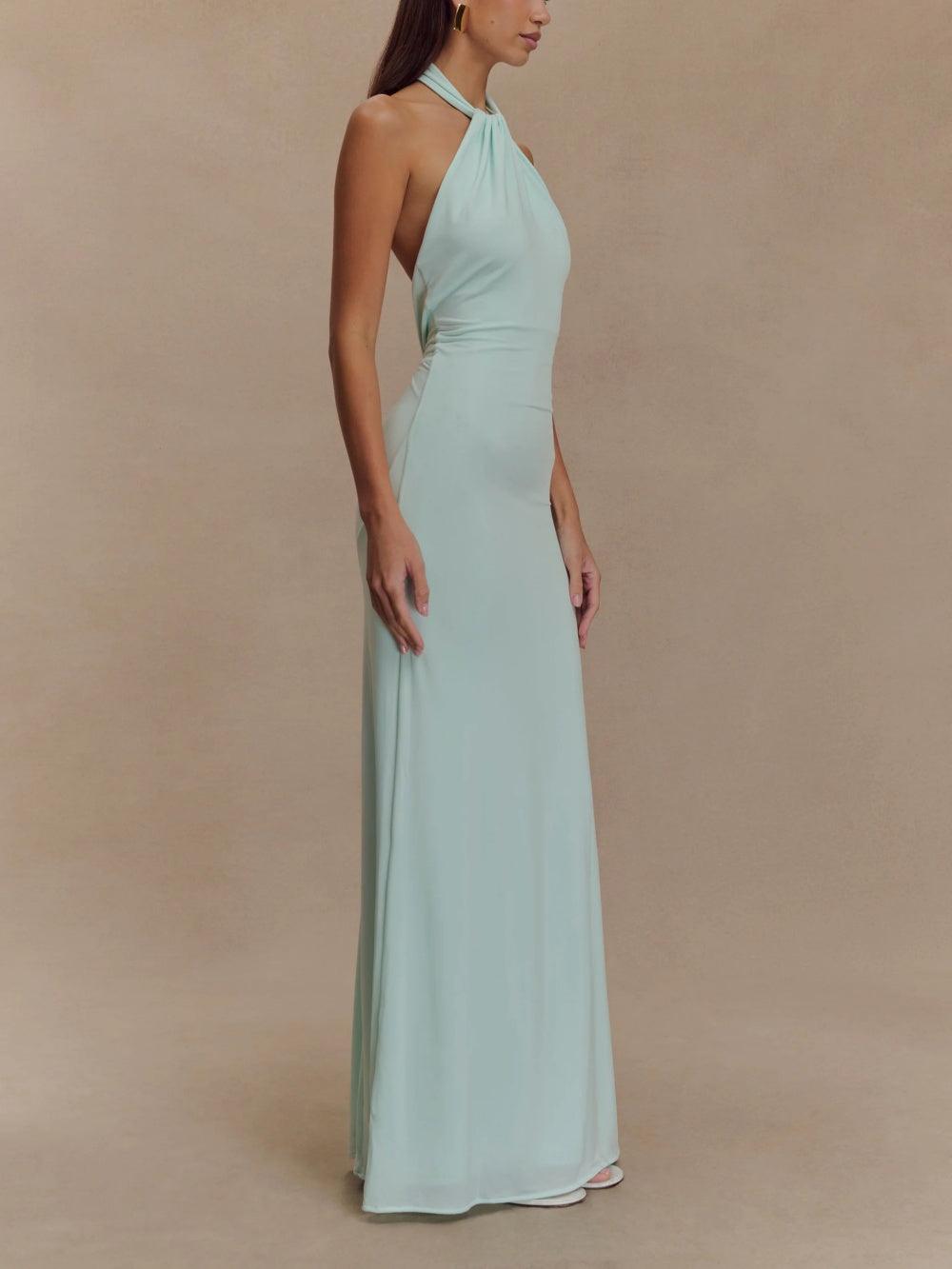 Juliette - Robe Invitée Mariage Femme Élégante Longue avec Col Halter Torsadé et Drapé