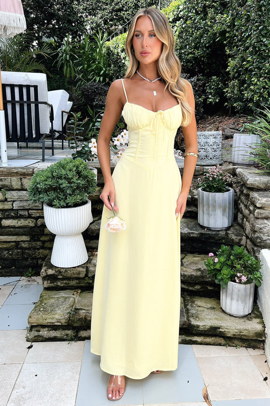 Juliette - Robe Maxi Romantique Invitée Mariage Femme avec Bustier Froncé et Bretelles Fines
