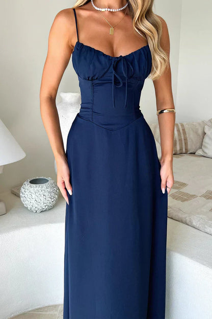 Juliette - Robe Maxi Romantique Invitée Mariage Femme avec Bustier Froncé et Bretelles Fines