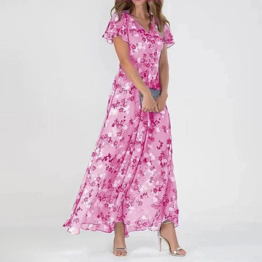 Juliette - Robe Maxi d'Été Femme Fleurie à Col V et Manches Volantées Bohème