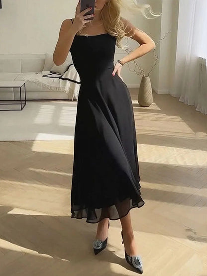 Juliette - Robe Élégante Invitée Mariage Femme avec Bretelles et Jupe Évasée