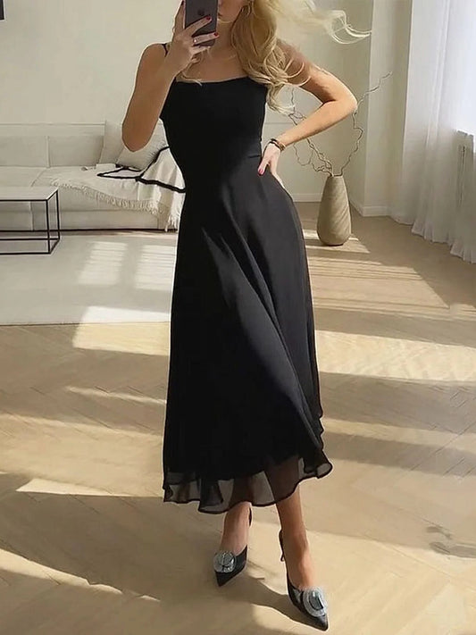 Juliette - Robe Élégante Invitée Mariage Femme avec Bretelles et Jupe Évasée